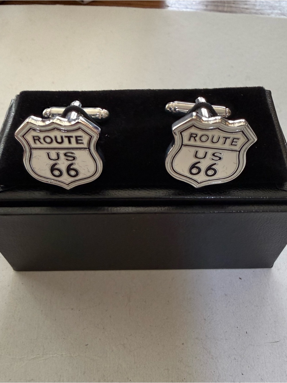 New In Box Cufflinks - Silvertone ROUTE 66